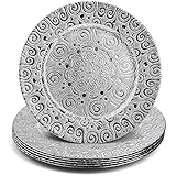 SOUJOY 6 Pack Charger Plates, 13 Inch Silver Plastic Charge Plate, Round Phoenix Pattern Elegant Serve Ware Plates for Weddings, Parties, Anniversary, Thanksgiving