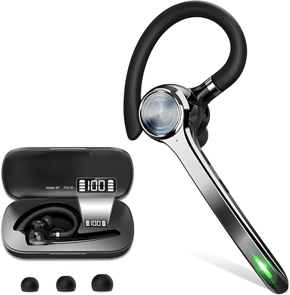 HEIBAS Bluetooth Headset, Wireless Bluetooth Earpiece with 500mAh Charging Case 72 Hours Talking Time Built-in Microphone for iOS Android Cell Phone, V5.1 Hand-Free Headphones for Trucker, Office
