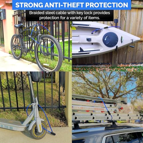 Image of DocksLocks Weatherproof Security Cable Lock with Keys (5ft to 25ft Lengths) Anti-Theft for Kayak, Bike, Paddleboard, Scooter, Equipment, Bicycle