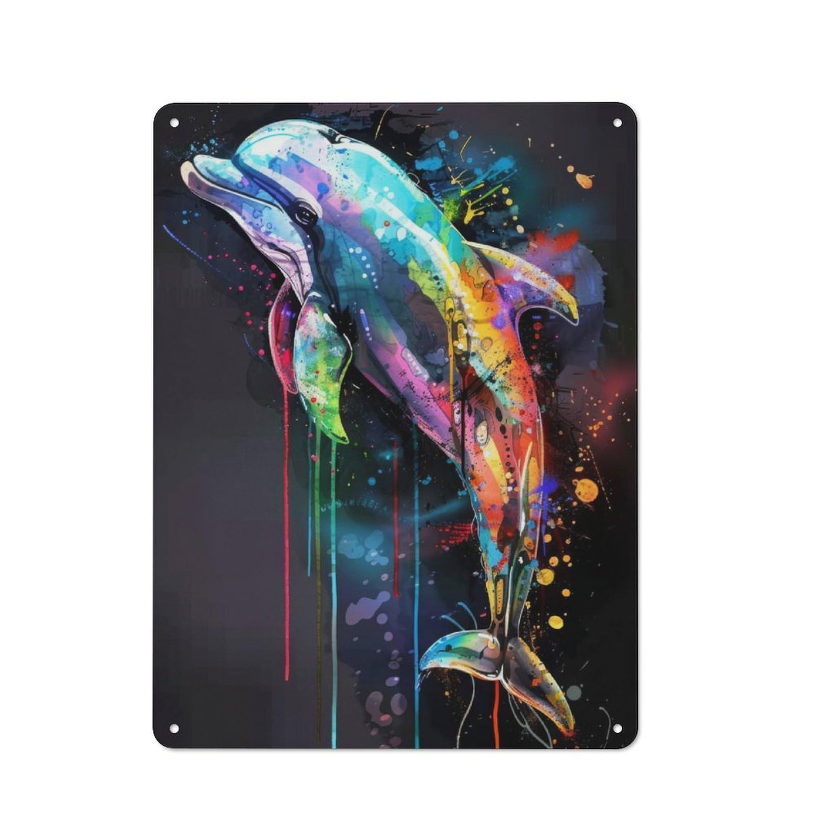 Junmoney Dolphin Popart Painting Vintage Garden Room Metal Sign 40X30cm, Garden Room Wall Plaque For Patio Bar, Workshop, Shed Or Kitchen