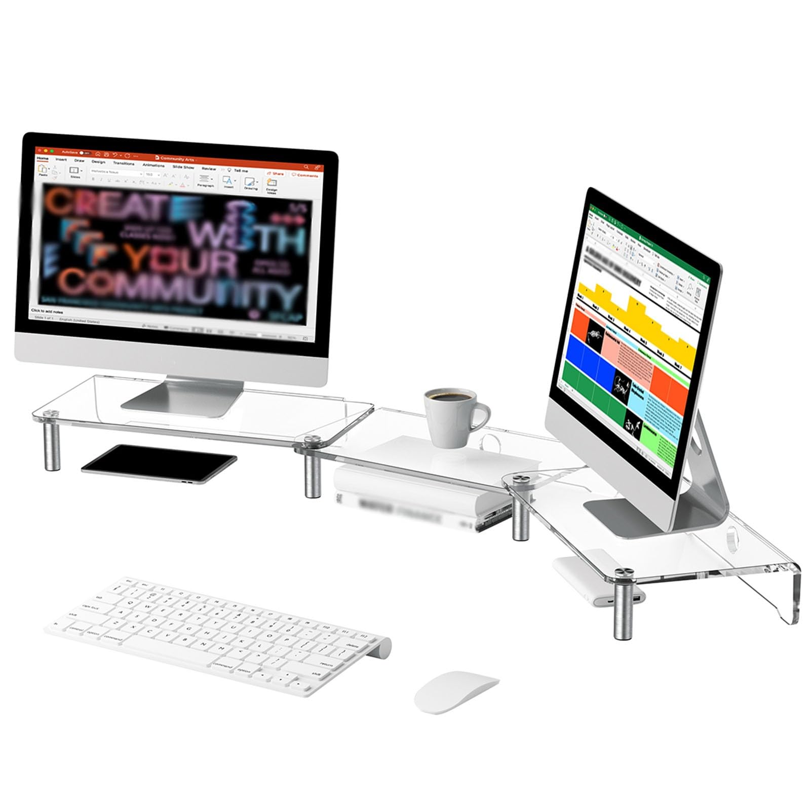 Support de moniteur double en acrylique réglable pour bureau