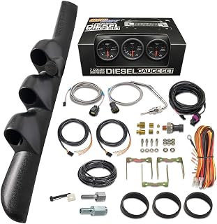 Diesel Gauge Package Compatible with Dodge Ram Cummins 2500 3500 1998-2002 - Black 7 Color 60 PSI Boost, 1500F EGT & 30 PSI Fuel Pressure Gauges - Black Triple Pillar Pod w Speaker Cutout