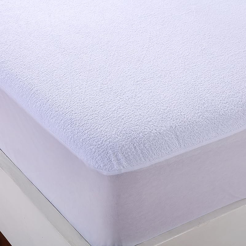 Image of Glassiano Cotton Feel Terry Ultra Soft Waterproof Mattress Protector | Breathable - Hypoallergenic Mattresses Cover with Elastic Strap for Single Bed (84x48 inch|7x4 feet, White - Pack of 1)