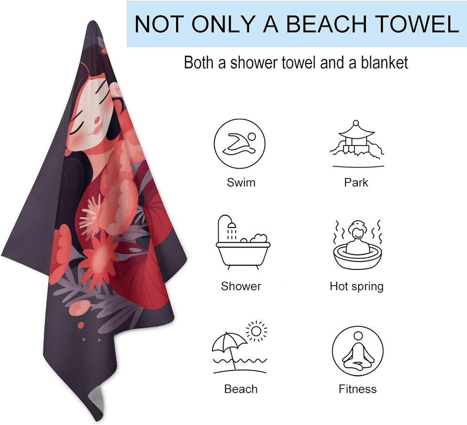 Swimming Towel, Embrace Red Flowers Printed Fashion Towel,Portable Towel,Durable Towel