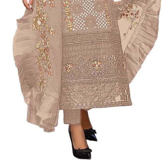 Image of Miss Ethnik Women's Faux Georgette Semi Stitched Top With Unstitched Bottom and Nazmin Dupatta Embroidered Straight Kurta Dress Material (Pakistani Salwar Suit)