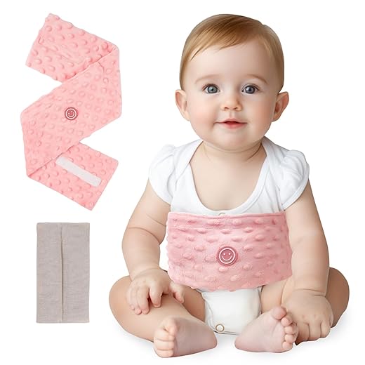 Colic and Gas Relief for Newborns and Infants, Flaxseed Heated Tummy Wrap, Baby Swaddling Belt with Soothing Warmth, Natural Relief for Upset Stomach in Babies Toddlers, 0-3 Years (Pink)