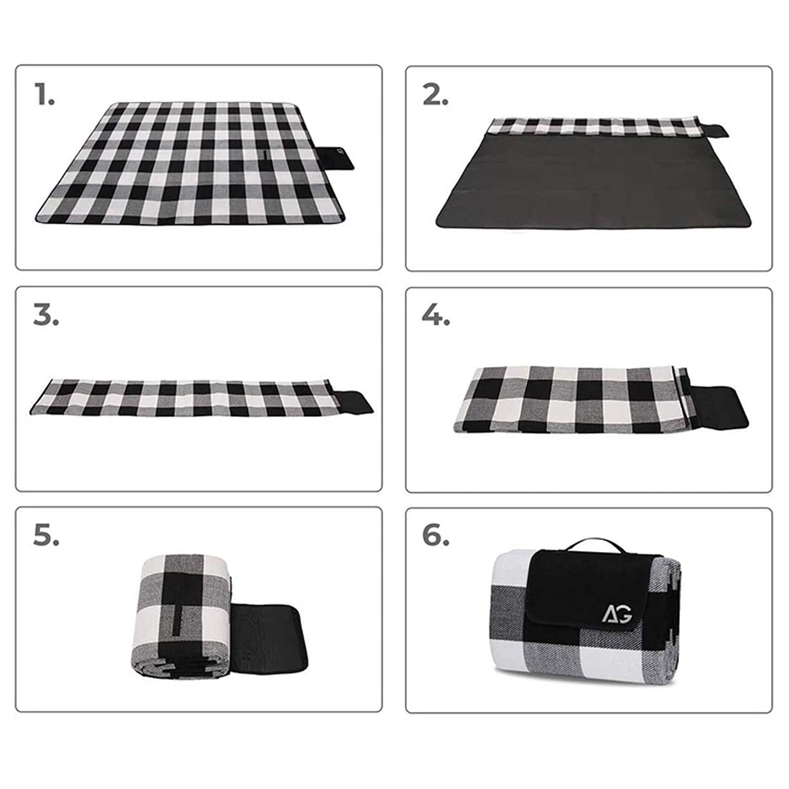 Couverture Pique Niques Imperméable, Portable Tapis Pique Niques, Nappe Picnic Natte de Plage pour Jardin Camping Extérieur (Color : Black White Grid, Size : 150 x 200cm)