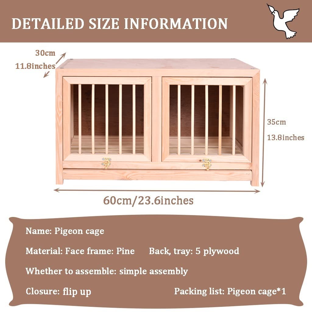 Jaula Robusta de Madera Maciza para Palomas con Bandeja extraíble para excrementos, transportín para Aves de fácil instalación, Palomar para Palomas mensajeras, Varios tamaños Disponibles (N