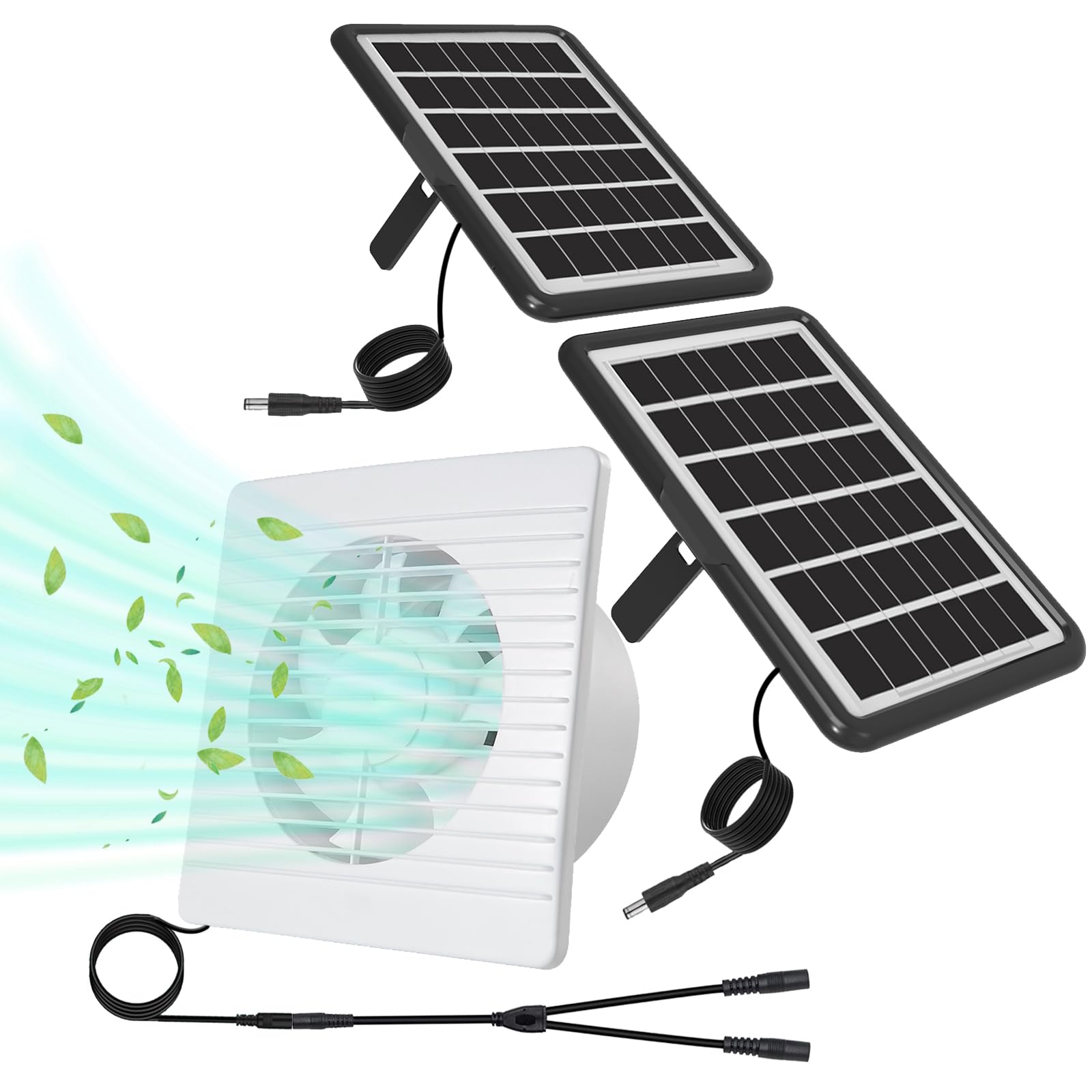 Ventola di scarico a energia solare, 20,3 cm, 25 W, doppio pannello, funziona anche nei giorni nuvolosi, ventilatore solare per ventilazione e raffreddamento in serra, casetta per animali domestici