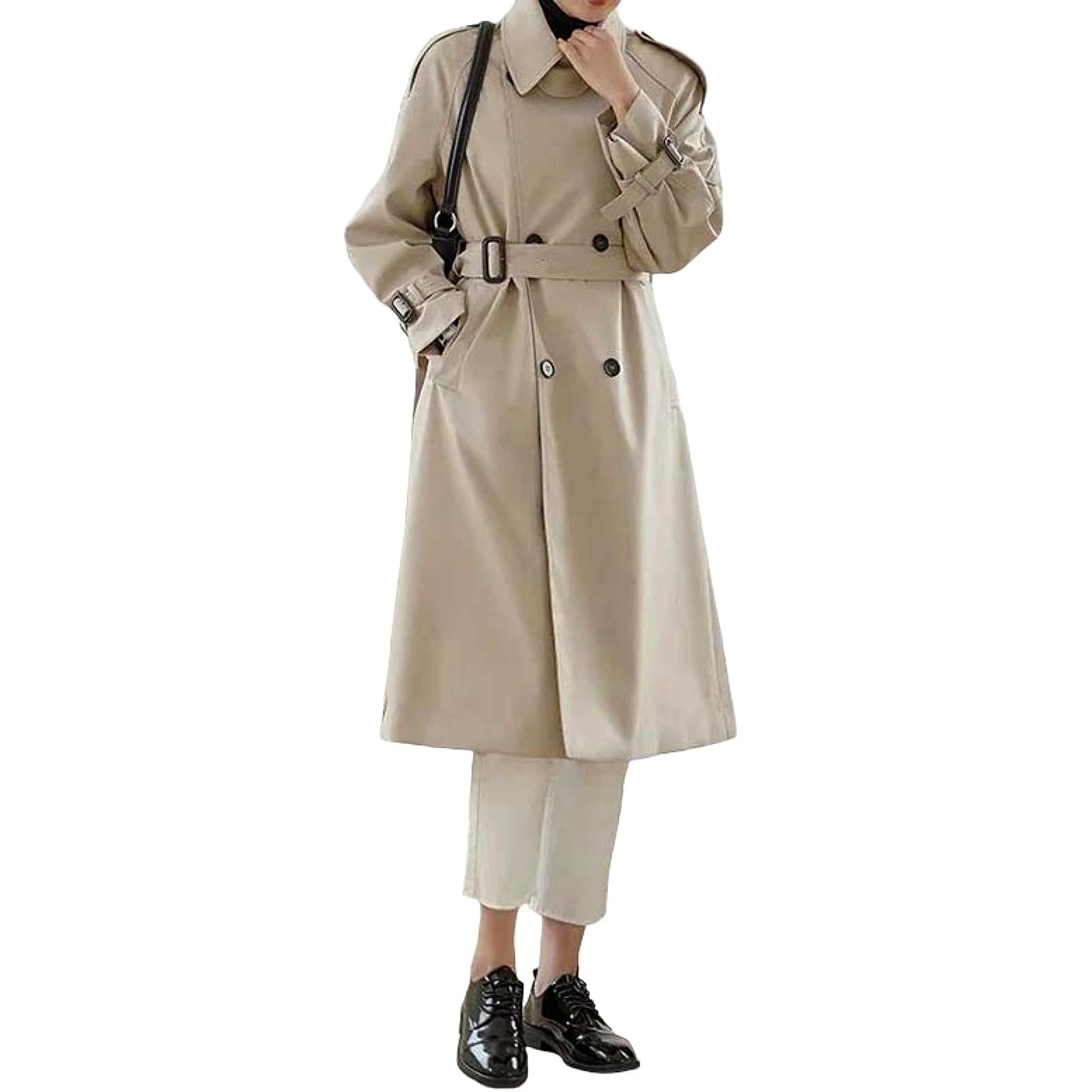 Womens Mid-Length Straight Cut Trench Coat With Defined Waist For Party Events Evening Wear Outwear