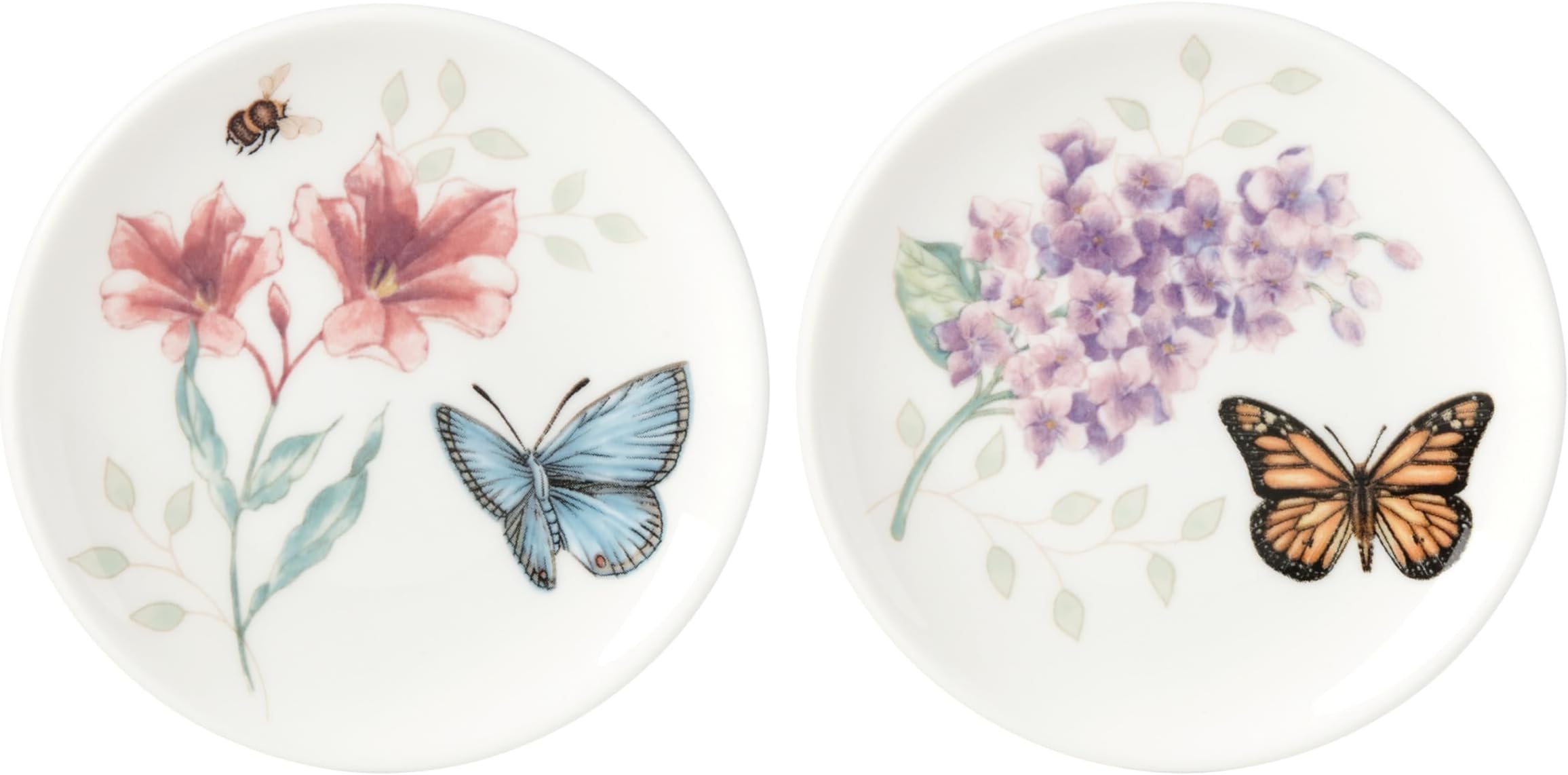 Lenox Butterfly Meadow 2-Piece Drink Coaster Set, White Porcelain, Round Hot or Cold Drink Coasters for Coffee Table, Chip Resistant, Dishwasher Safe, 4.25' D x 0.5' H (White Spring Pattern, 2 Count)