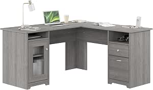 Bush Home Cabot 60W L Shaped Computer Desk with Storage in Modern Gray, 60-inch Corner Table with Drawers for Home Office Workspace
