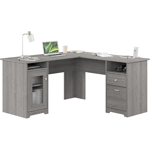 Bush Home Cabot 60W L Shaped Computer Desk with Storage in Modern Gray, 60-inch Corner Table with Drawers for Home Office Workspace