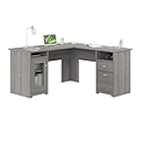 Bush Furniture Cabot L Shaped Computer Desk in Modern Gray | Corner Table with Drawers and Storage for Personal Home Office Workspace