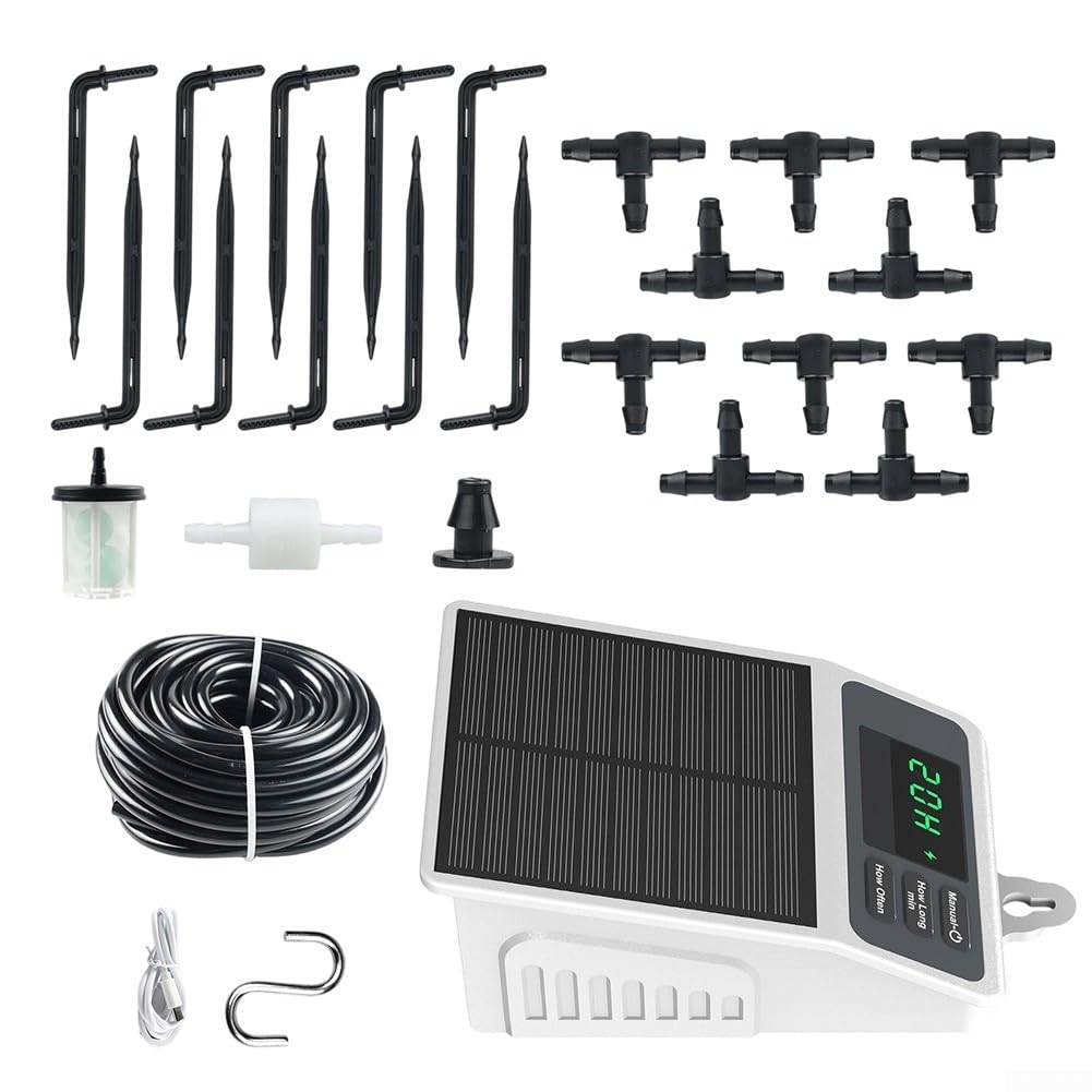 Sistema de riego Solar programable, Kit de riego automático por Goteo con batería de Larga duración para Uso en jardín