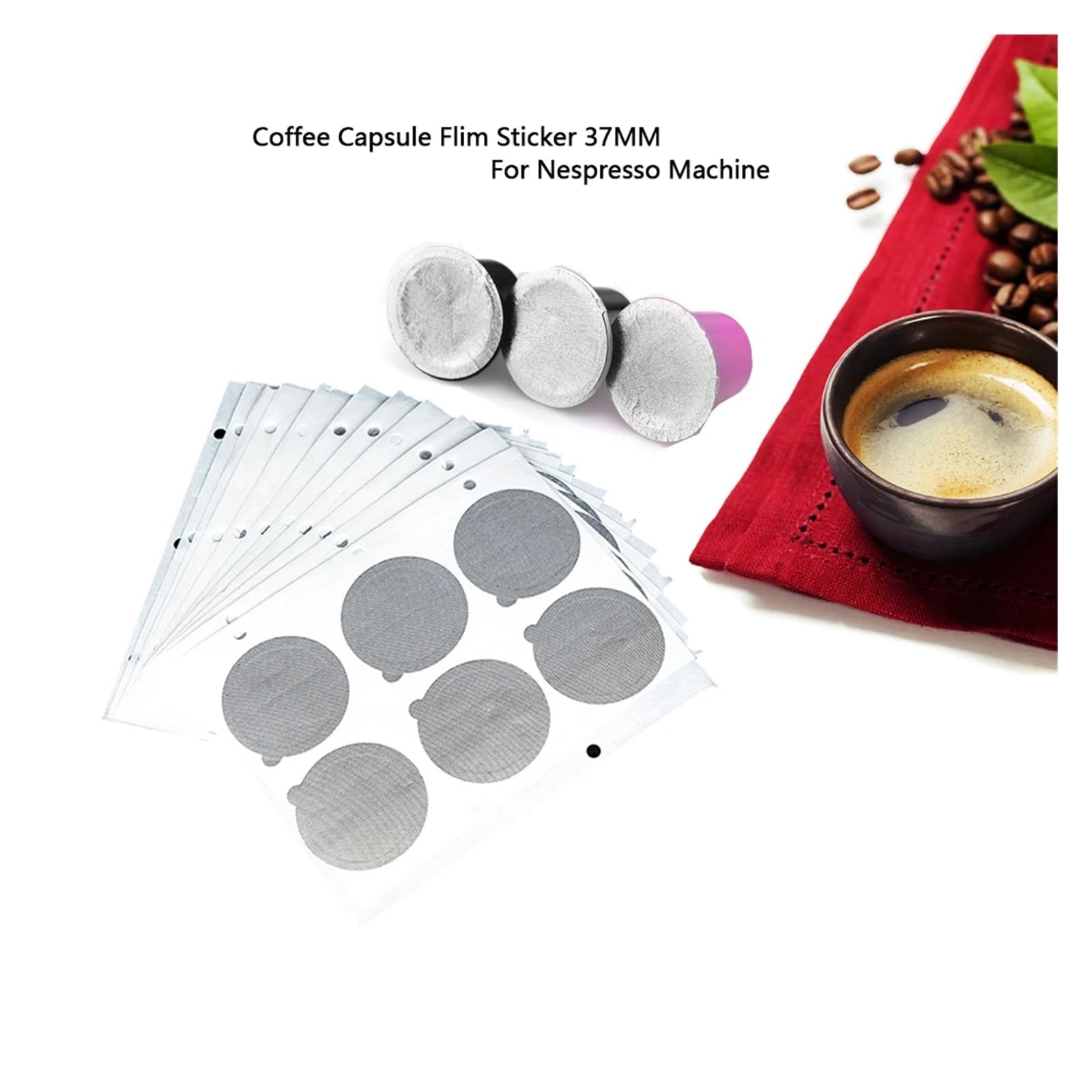 Cápsula de café recargable con película adhesiva, rellenable, de acero inoxidable, autoadhesiva, de aluminio, for tapa de cafetera.