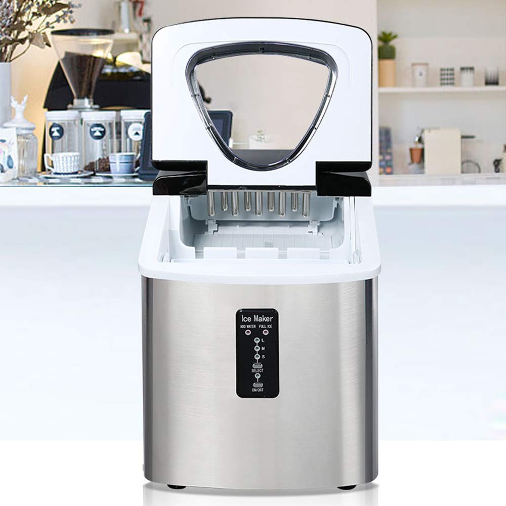 Compact Countertop Ice Maker Stainless Steel Automatic Makes 18kg Ice in 24 H with LED Display qujunji