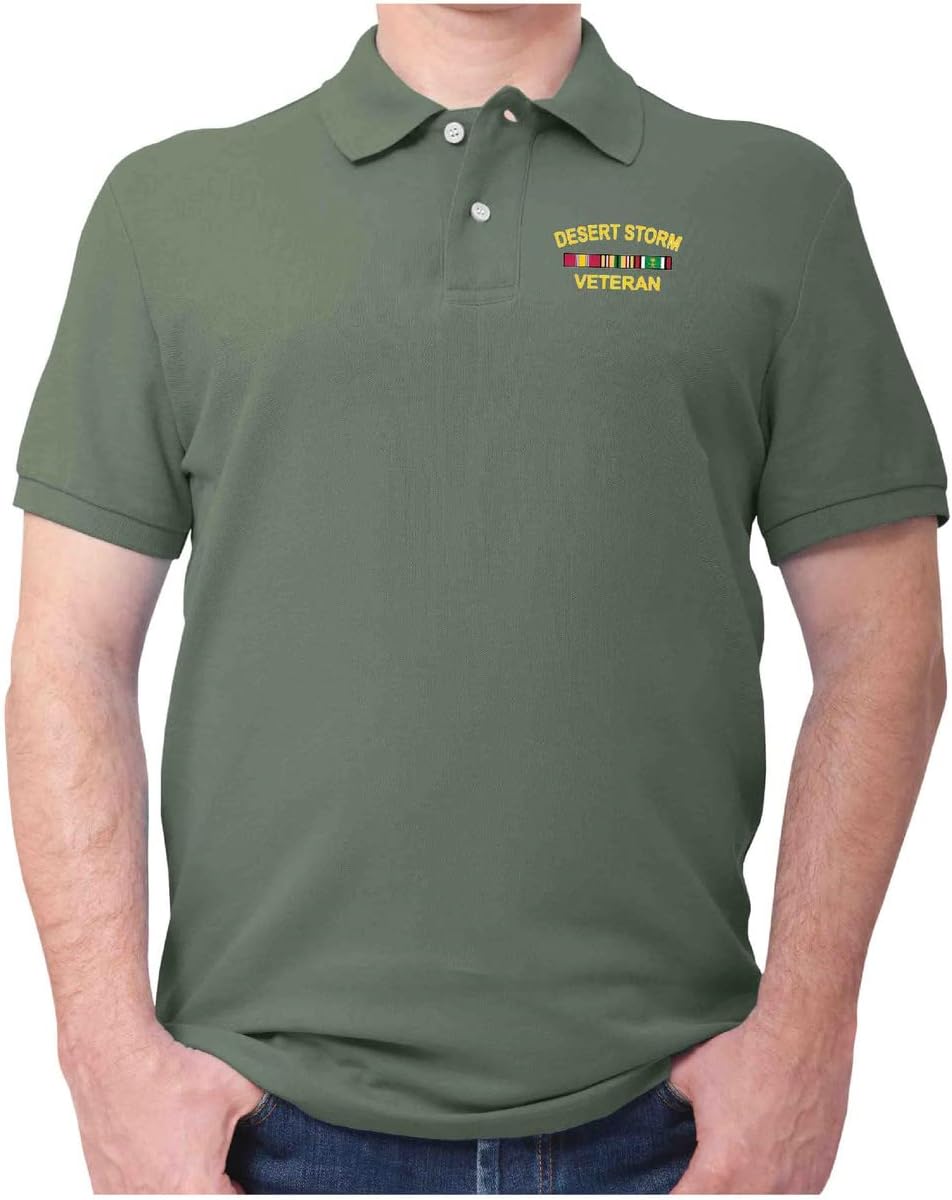 Desert Storm Veteran Polo Shirt - Embroidered with Service Ribbons & Text