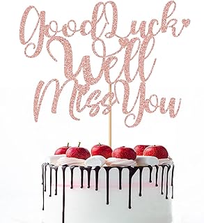 Good Luck We Will Miss You Cake Topper，Retirement, Going Away, Relocation, Office Work, Farewell Party Decorations，Graduation Retirement Party Supplies Rose Gold Glitter