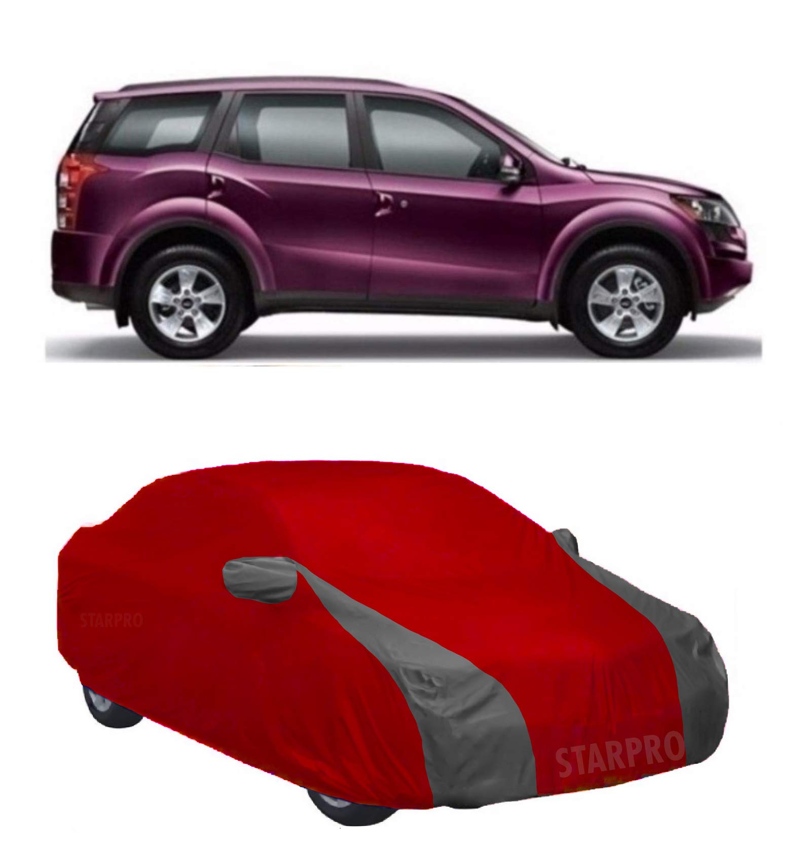 ABORDABLE UV Proof All Weather Car Cover Compatible with Mahindra XUV 500 Water Resistant Car Cover (Red & Grey Design with Mirror)