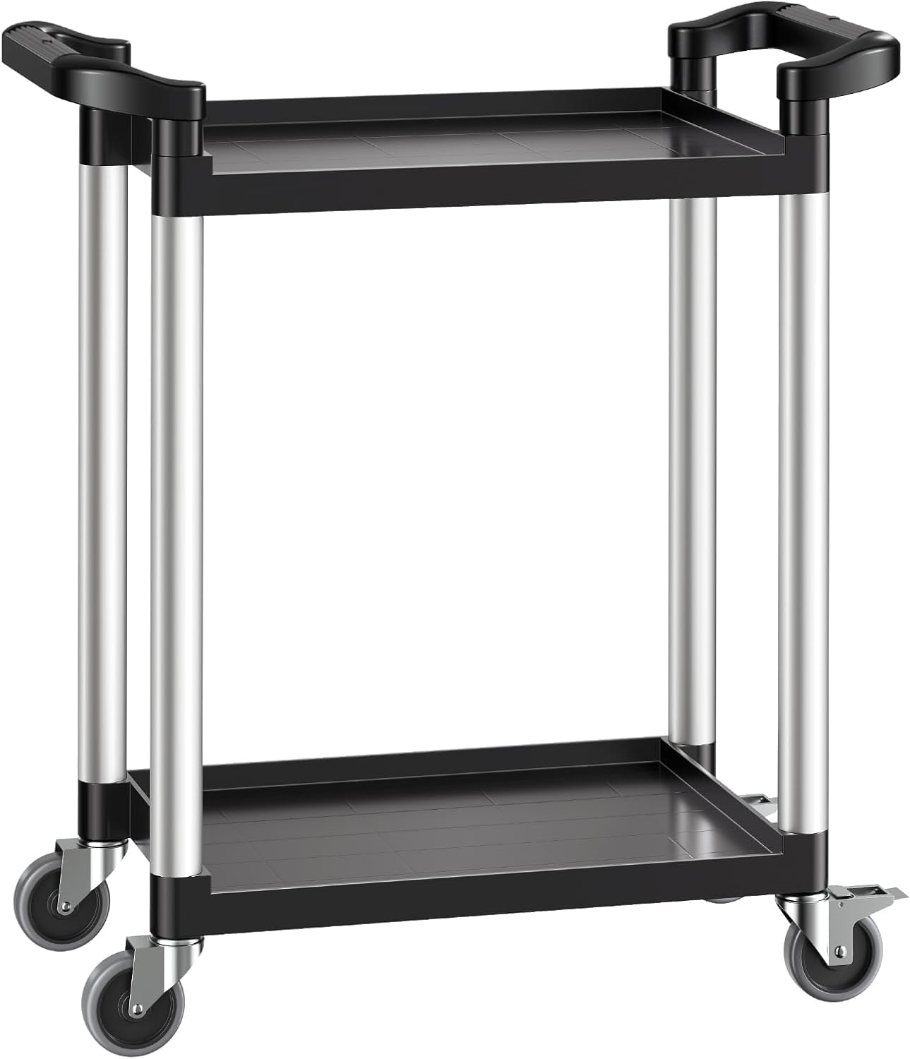 VEVOR Utility Cart, 300 lbs Load Capacity, 2-Tier Utility Plastic Cart with 360° Swivel Wheels (2 with Brakes), 24.4 x 16.1-inch Food Service Cart for Warehouse, Office, Home, Restaurant, Kitchen