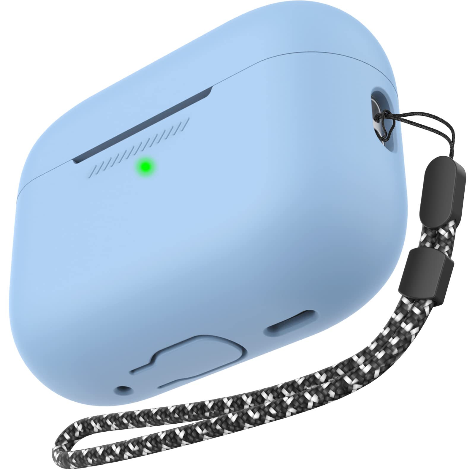SIRS AirPods Pro 2 2nd Generation Case Cover with (USB-C/Lightning Cable) and Lanyard Hand Strap, Premium Silicone Case Cover Fully Protective with Front LED Visible (Sky Blue)