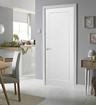 Quadro 4115 | 18 x 80 | White Interior Single Swing Door with No Glass | Solid MDF Door in Modern Style | Hardware Included