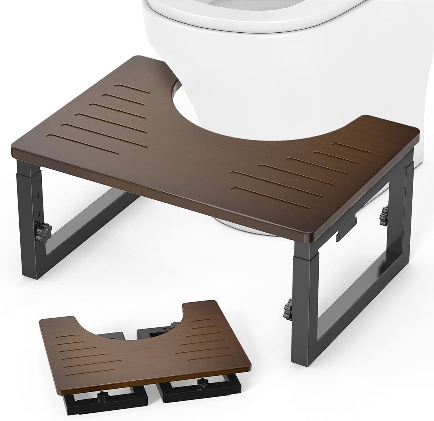 Bamboo Toilet Stool Foldable White, 7 in, 8 in Or 9 in Adjustable Height Pooping Stool Potty for Adults, Sturdy Poop Step Stool for Bathroom, Non-Slip, Improve Squatting Posture, 500 lbs Capacity