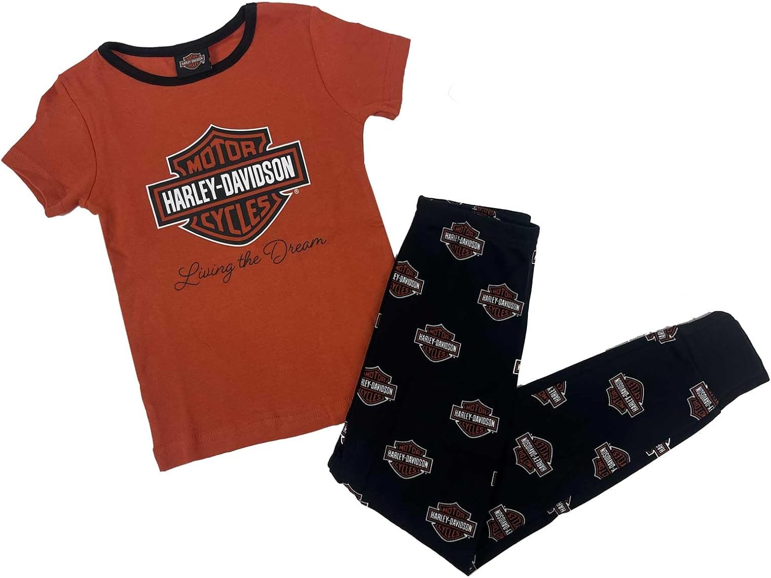 Harley-Davidson Little Girls' 2-Piece Bar & Shield Tight Fit Short Sleeve PJ Set