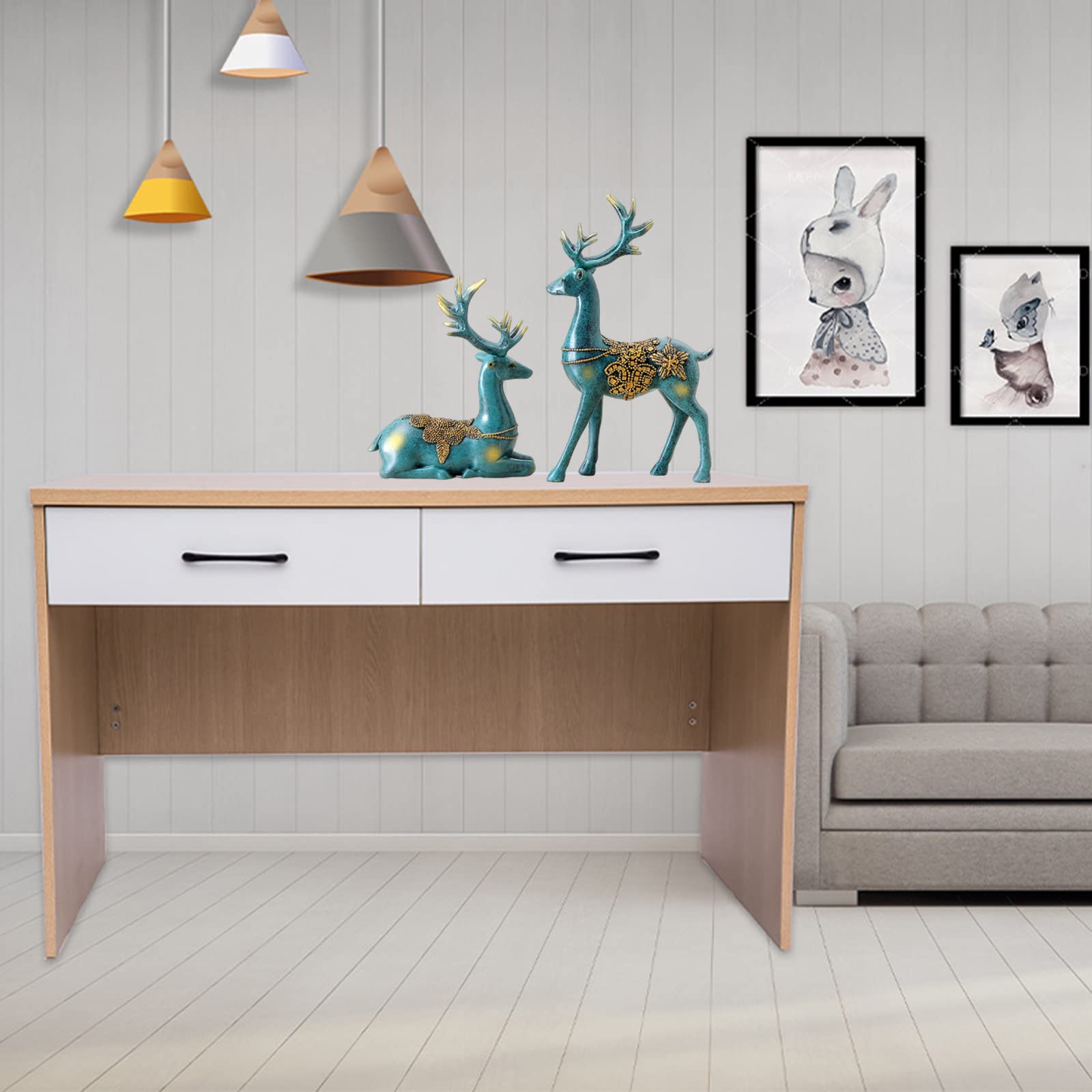 Juego De 2 Figuritas De Ciervos De Navidad para Decoración De Renos De Vacaciones, Decoración De Renos De Pie Y Sentado, Estatuas De Decoración Navideña para El Hogar