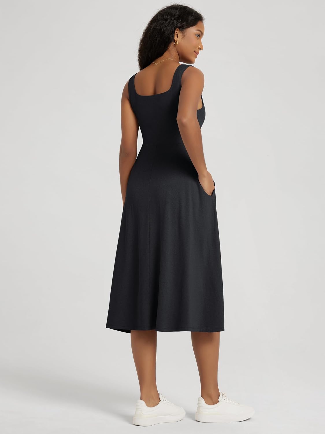 ODODOS Square Neck Midi Dress with Pockets for Women Summer Casual Sleeveless Sundress Flare Tank Dress image 4
