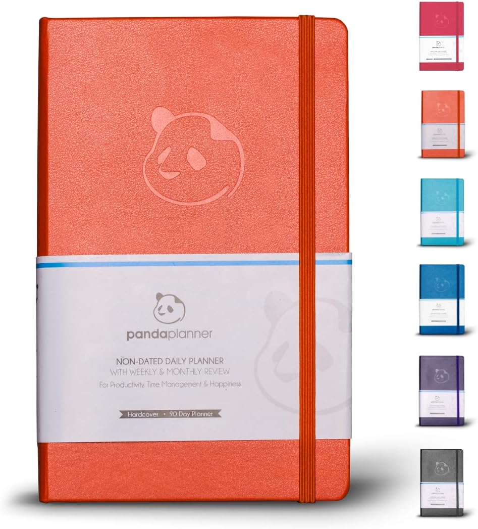 Panda Planner Daily Planner 2025-2026 – Classic Undated Productivity Planner & Hourly Schedule Notebook – Day Planner for Focus & Goals – Orange