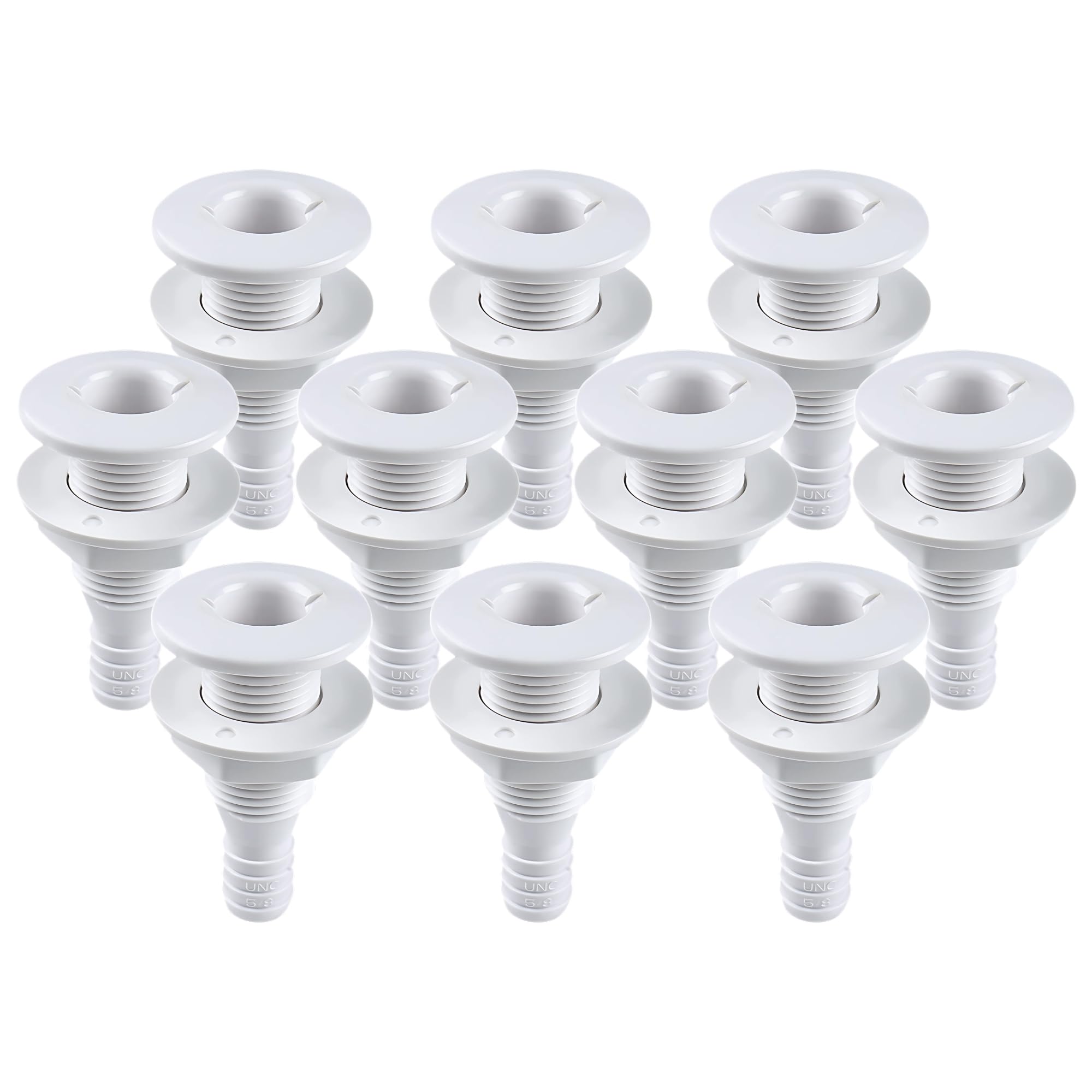 SEAFLO Thru Hull Fitting, Marine Boat, Plastic Drain Overflow Connector, Corrosion Resistant Saltwater Safe, Bilge Port Deck Outlet,(⅝,¾,1,1⅛,1¼,1½, & 2" Options)(1,2,5, &10 Packs)(White/Black)