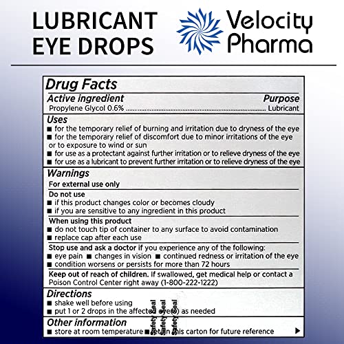 Velocity Pharma Lubricant Eye Drops For Dry Eyes, Soothing Relief From Itchy, Red And Tired Eyes Caused By Dryness, Hydrating Lubricant, Propylene Glycol 0.6%, 3 X 10Ml #TOP6