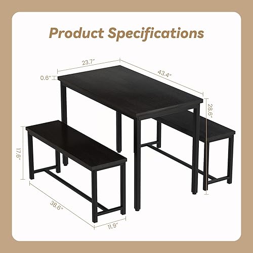 Miniatura 11 de Recaceik Juego de mesa de comedor para 4 cocinas y comedor con 2 bancos de cena, mesa de desayuno de granja para apartamento de espacio pequeño,