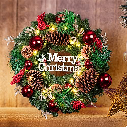 Peyton Christmas Wreath, Outdoor Lighted Christmas Wreath For Front Door, Christmas Wreath For Holiday Christmas Party Decorations #TOP17