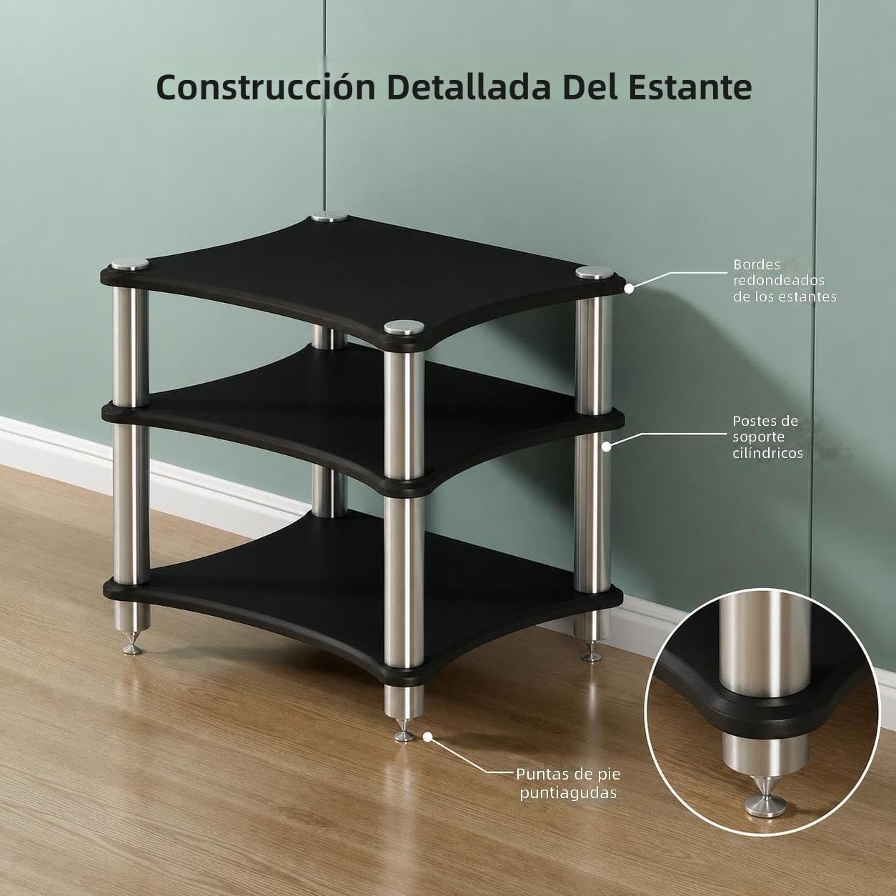 Mobiletto Rack per Apparecchiature Audio, Supporto per Amplificatore e Altoparlanti con Puntali Ammortizzanti, Rack Stereo Professionale per Impianti Audio (Teak, 2 Ripiani)