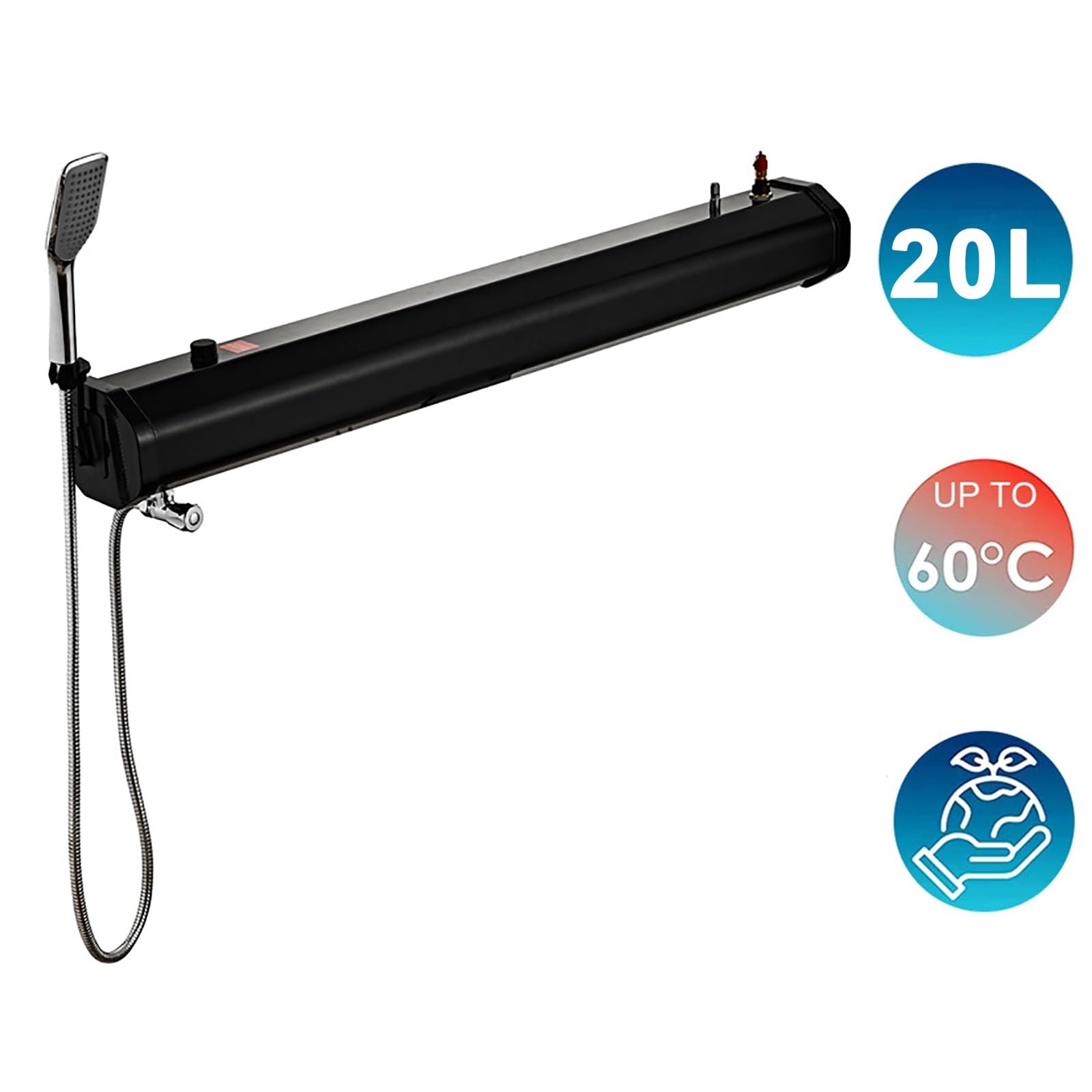 Douche Solaire Portable pour Camping, Réservoir D'eau Sous Pression 18 L/20 L/30 L avec Douchette, Alimentation en Eau pour Activités de Plein Air, pour SUV, Berlines, Camping-Cars, Camions(113x18x14.
