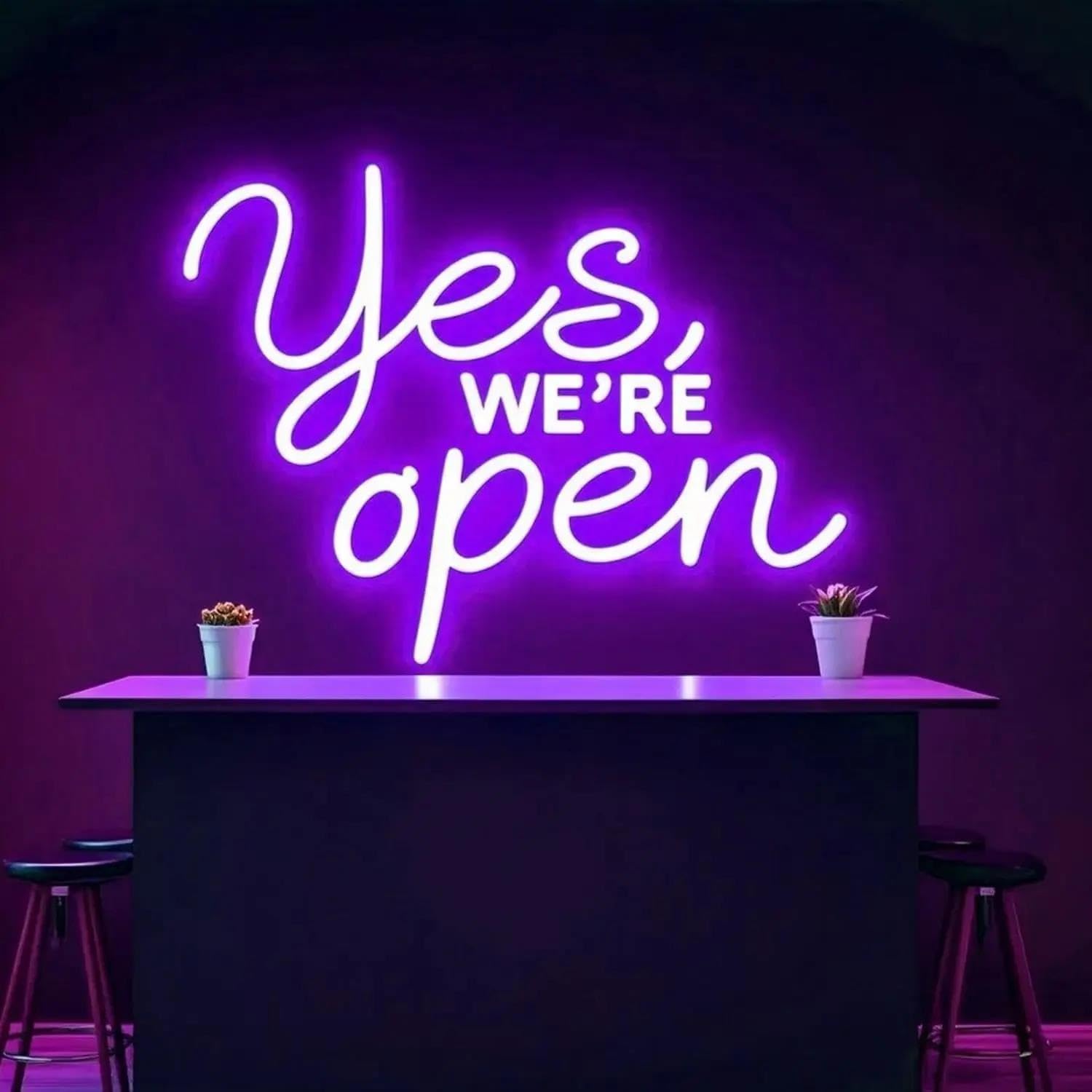 Rongch Purple Hanging Art Signs Yes We Are Open Neon Sign Usb Dimmable For Coffee Shop Restaurant Beauty Salon Bussiness Window Decoration 38X29cm(Purple)