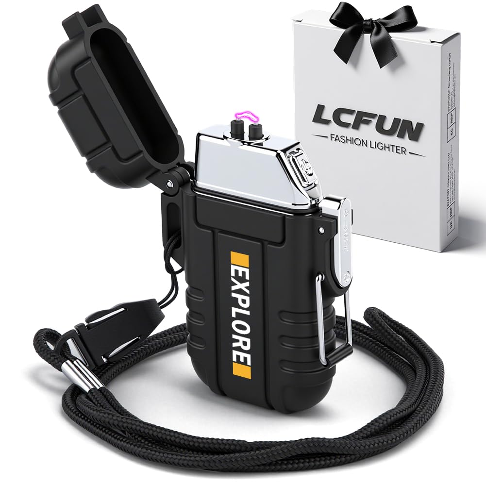 LcFun Electric Lighter USB C Rechargeable Plasma Lighter Windproof Flameless Arc Lighters Waterproof Matches for Camping Hiking Hunting