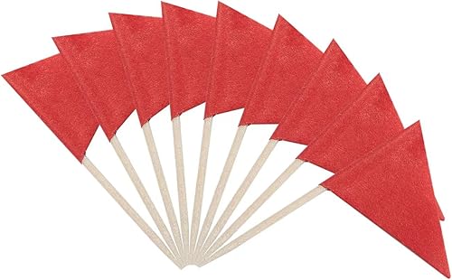 100 banderas rojas sólidas para palillos de dientes, pequeñas mini triángulos de color rojo liso, para cupcakes, decoración de bricolaje