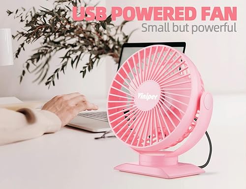 Miniatura 2 de Viniper Ventilador de escritorio pequeño de 6 pulgadas ventilador portátil alimentado por USB 3 velocidades y rotación de 360 de bajo ruido