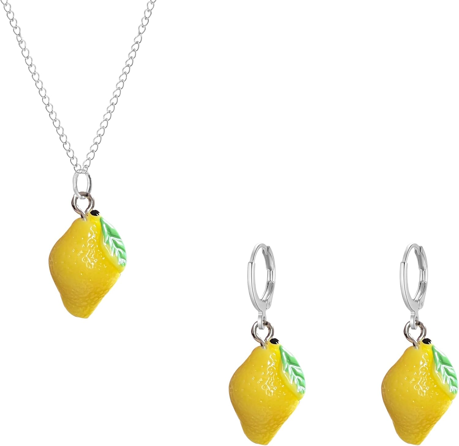 Sweet Little Lemon Pendant Earrings Necklace Cute Fruit Earrings Necklace Set Imitation Food Dangle Earrings Jewelry