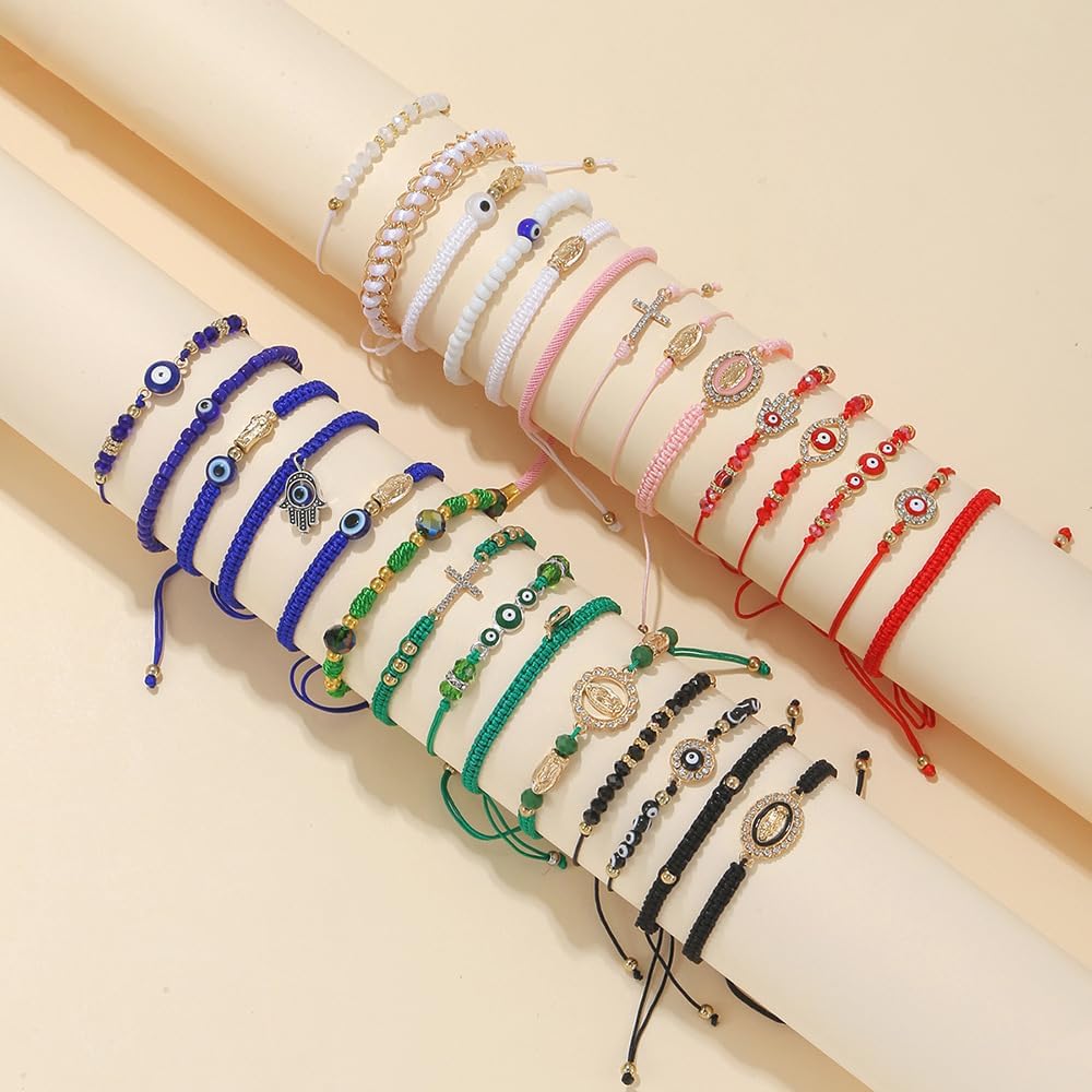 DATOA Virgin Mary Amulet Cross Bracelet Set Handmade Red String Lucky Knot Evil Eye Braided Bracelet Religious Protection Jewelry Gift - Image 2