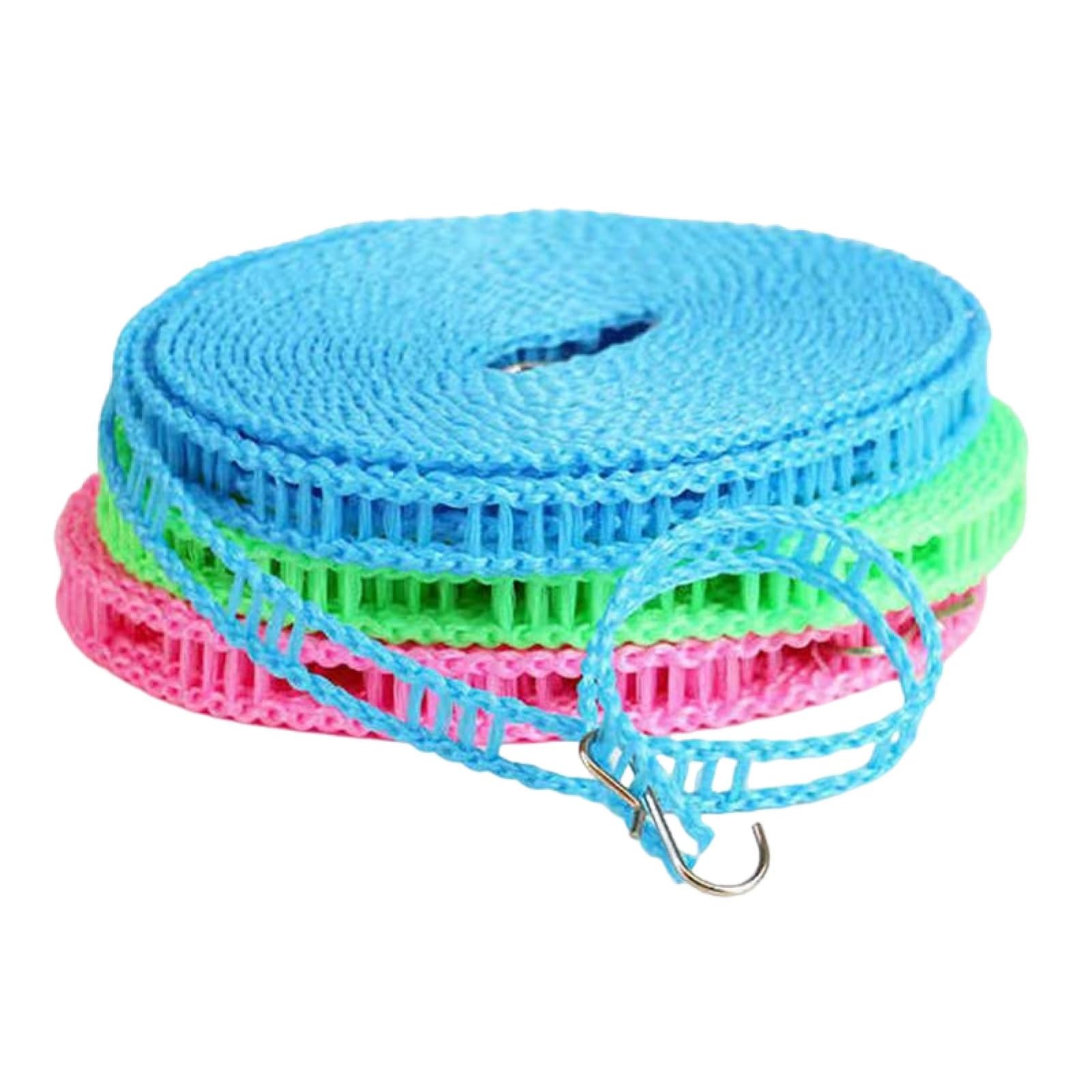 ohfruit Clotheslines 3Pcs 5/10M Clothesline with Stainless Steel Hooks Clothes Drying Rope Portable Windproof Travel for Indoor Outdoor Laundry Windproof Clothes Line 10M