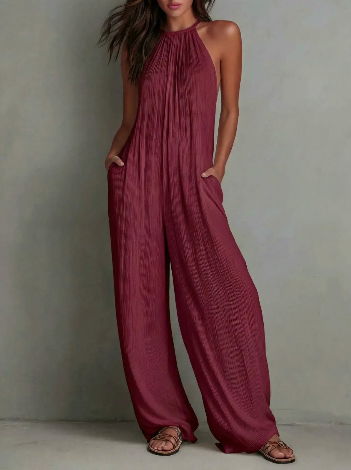 Mono De Verano Mono Informal Sin Espalda para Vacaciones De Playa, Moda De Verano.