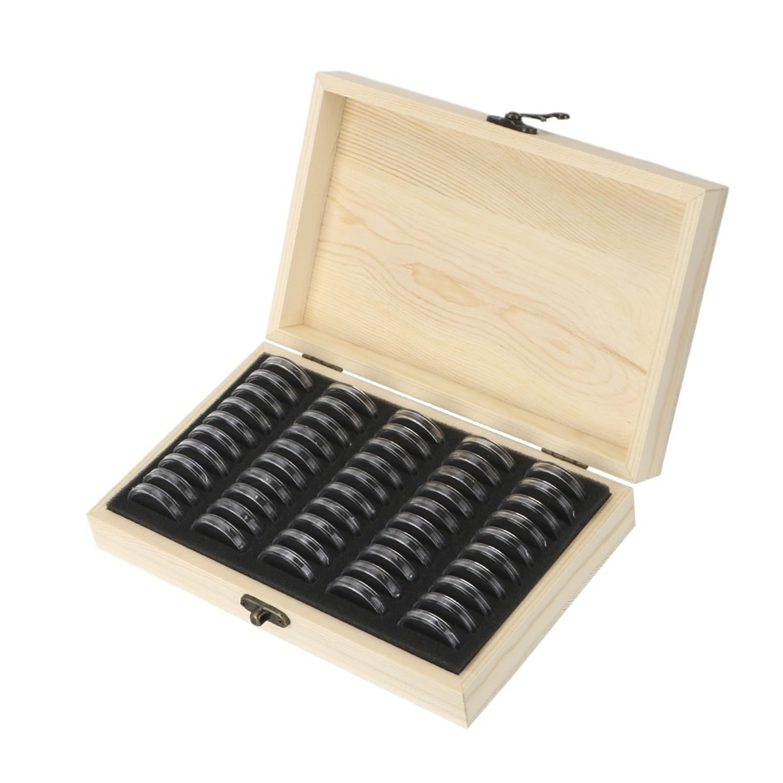 ZythrXLate Wooden Coin Collection Box With Adjustment Pad Coins Storage Box 20/30/50/100PCS Adjustable Antioxidative Wooden Commemorative Coin Collection Case for Coin Collectors(50PCS)