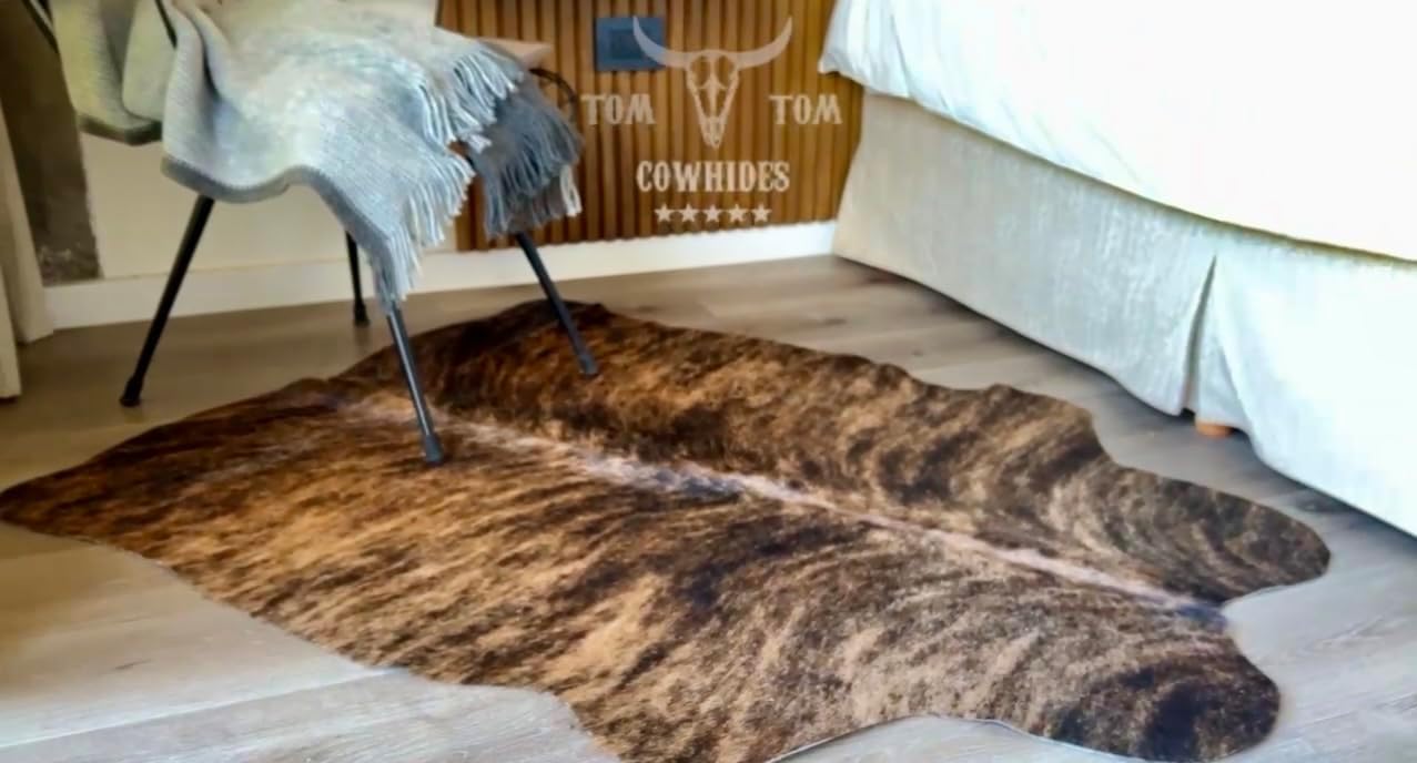Tomtom Cowhides Rug | Small Cowhide Leather | 4ft x 3.5ft | Dark Brindle | Premium Natural Animal Skin