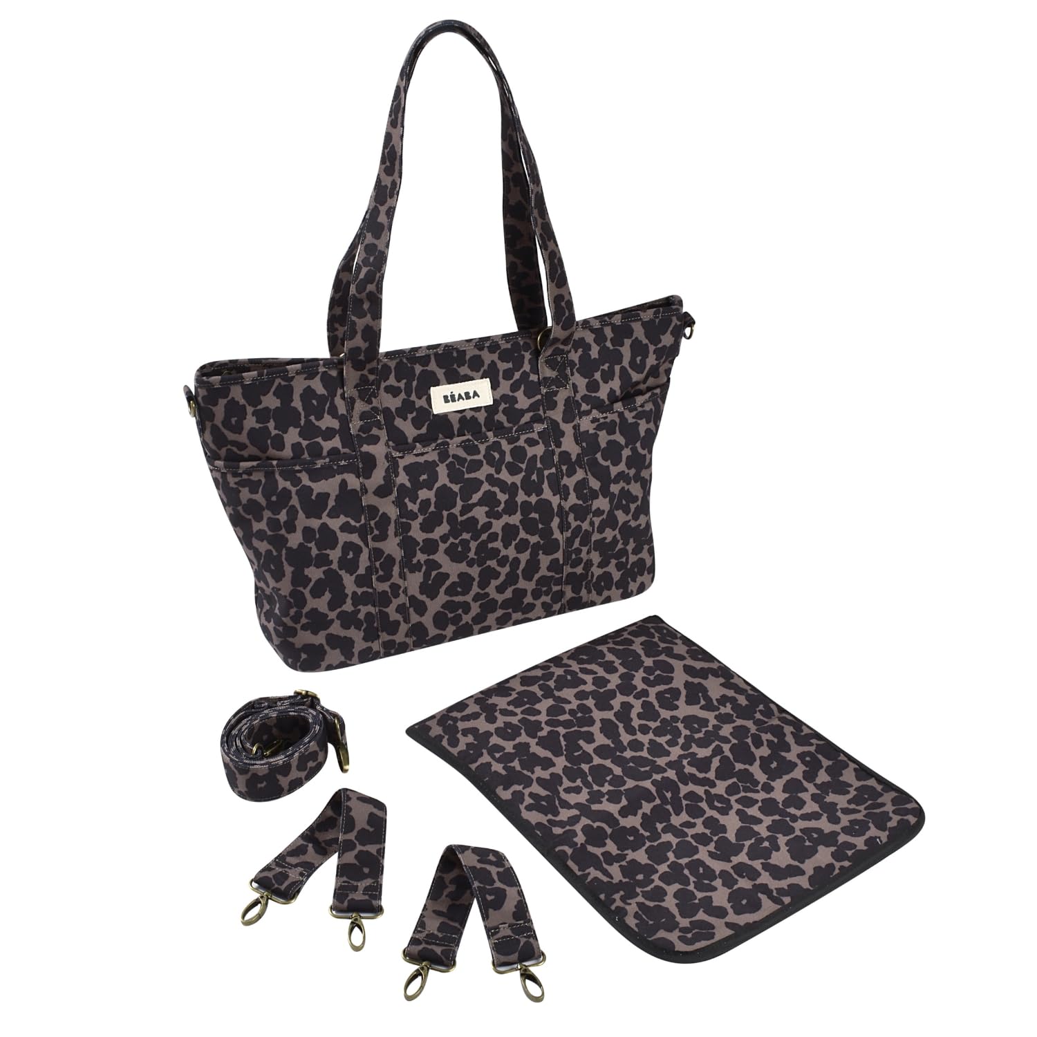 BÉABA Borsa Fasciatoio Bebè Madrid 22L – Borsa Pannolini Tipo Tote, Unisex Mamma e Papà, 11 Tasche, Tasca Termica, Aggancio Passeggino, Fasciatoio Imbottito – Leopardo