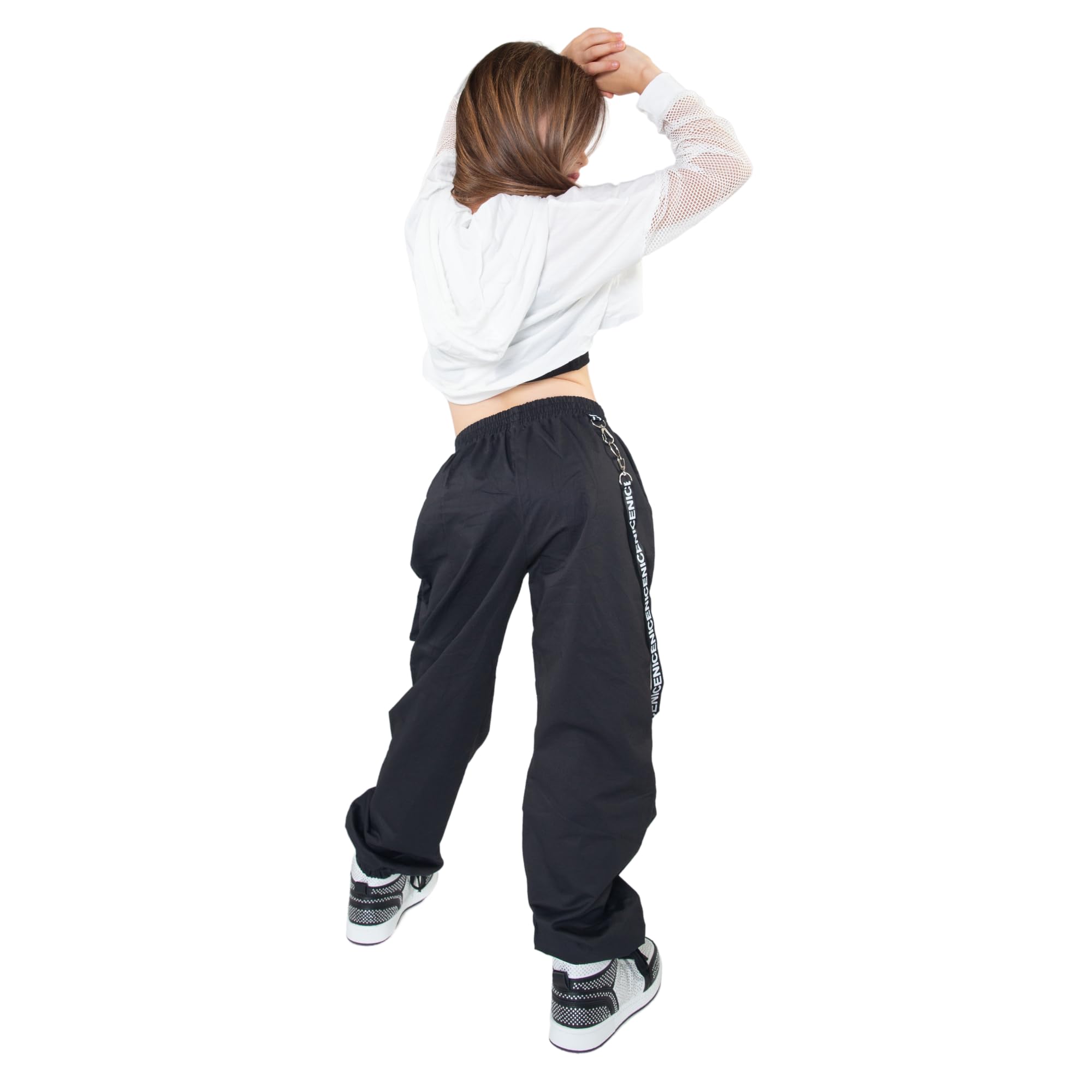 Barielle 10011 - Costume da 3 pezzi per bambini, stile hip hop, felpa con cappuccio e maniche a rete, pantaloni cargo con catena, colore bianco, 170-176 cm